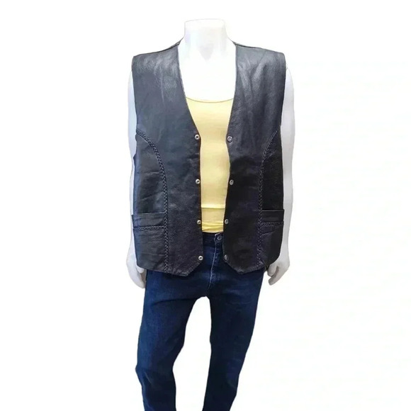 Adnan Black  Leather Motorcycle Vest Size 56 - Picture 4 of 11